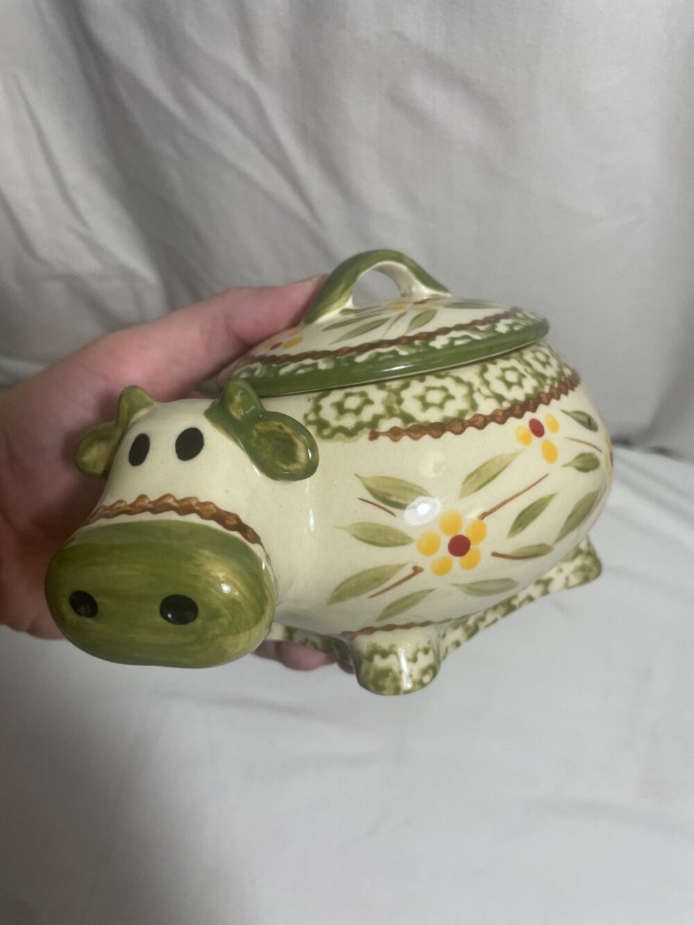 Temp-tations by Tara Old World Green Cow 16 oz Ceramic Mini Baker Bowl with Lid